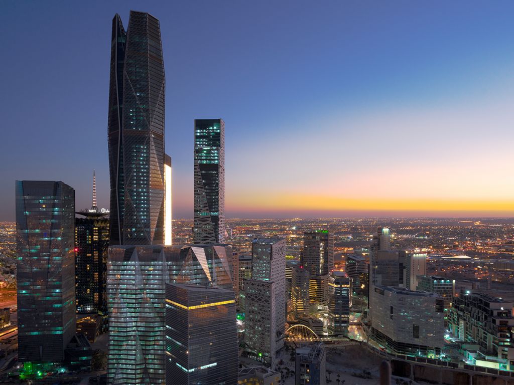 Riyadh King Abdullah Financial District skyline at dusk - Nexus Link Advisory Saudi Arabia